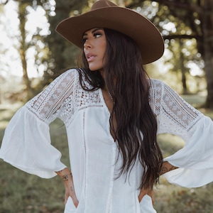 chinese dress ladies Caribbean Dress Long Sleeve-White Eyelet – Love Olive Co main image 0