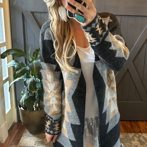 Southwestern Knit Cardigan: Western Boho Sweater by Lavender Tribe Design