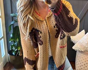 1970s Cowichan Horse Sweater Cardigan // Size XS-S - Etsy Canada 1970s Cowichan Horse Sweater Cardigan // Size XS-S - Etsy Canada