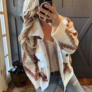 Handmade Knit Sherpa Sweater Jacket: Quilted Western Coat, by Lavender Tribe Design