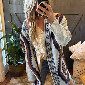 Handmade Aztec Print Cardigan: Southwest Knit Sweater, Rodeo Western Fashion