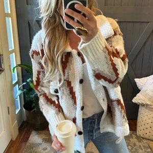 Quilted Knit Sherpa Cardigan: Boho Western Sweater Jacket