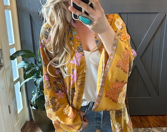 Nieuwe Lavendel Stam Boho Bloemen Kimono Mouw Vest Bloemen Top Jas Zwem Cover-up Dames Strand Bruiloft ~ Damesmaat Klein tot Groot