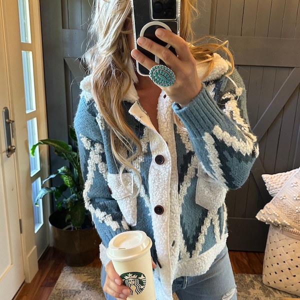 Lavender Tribe Quilted Sherpa Cardigan: Vintage Boho Knit Quilt Coat Jacket