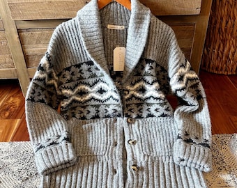 Handmade Cowichan Cardigan: Western Knit Shawl Collar Sweater - Etsy