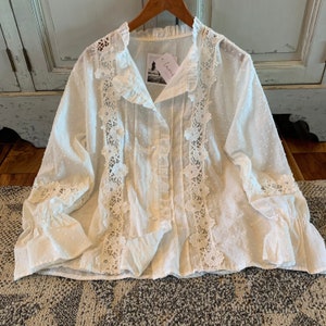 Women's New Bohemian Lace Long Sleeve Button Front Floral Romantic Blouse Top Boho Vintage 70s Inspired ~ 5 Sizes Small to XXL