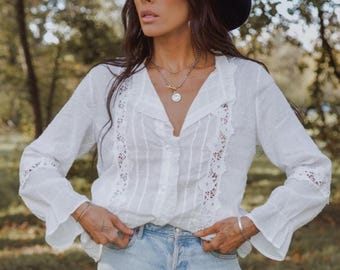Geagodelia Camicetta Donna Elegante In Pizzo Bianco - Maniche A Lanterna, Scollo Alto, Chiusura Con Cerniera Posteriore - Crop Top Slim Fit, Vintage