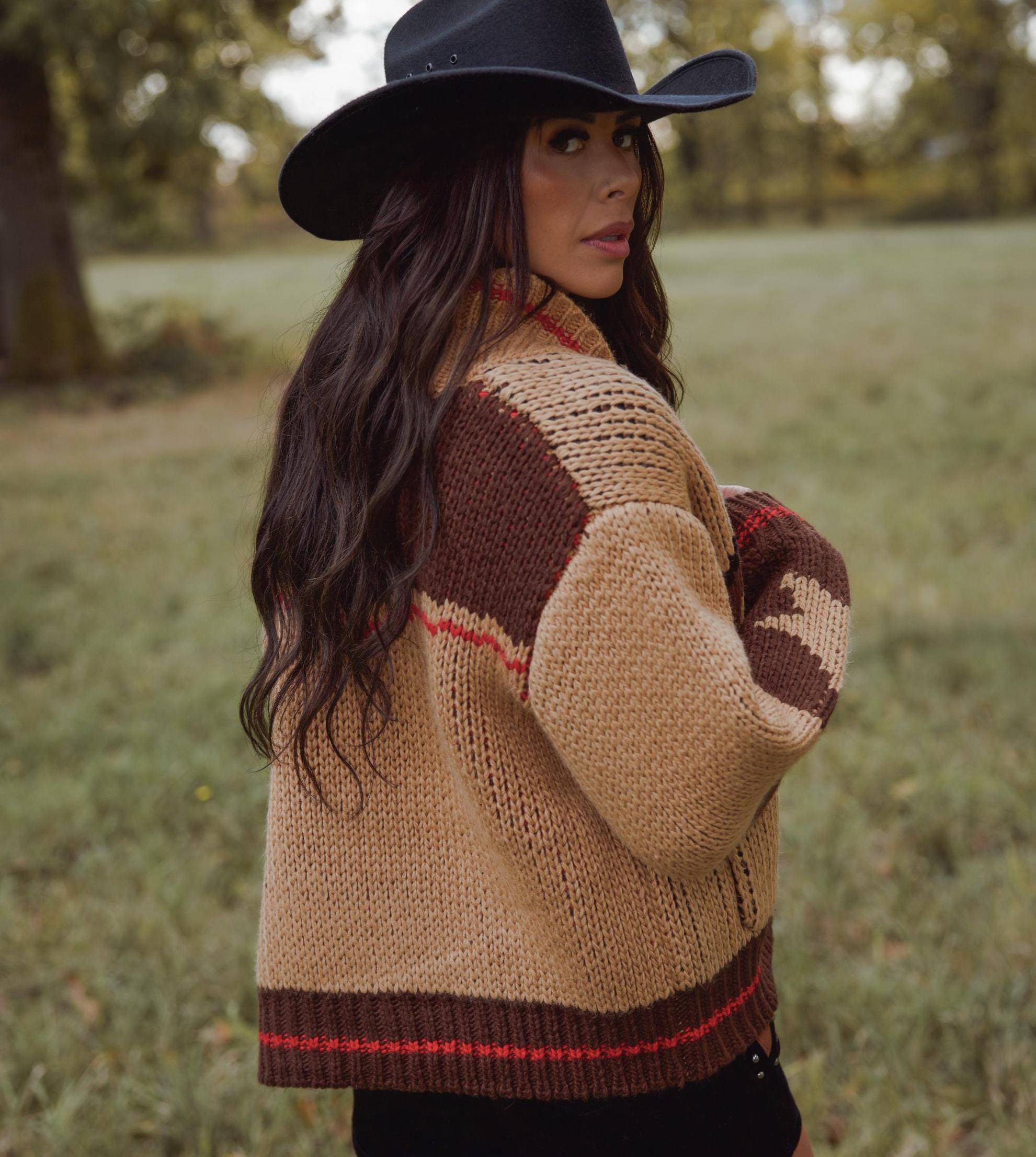 Handmade Western Print Knit Jacket: County Horse Design Cardigan