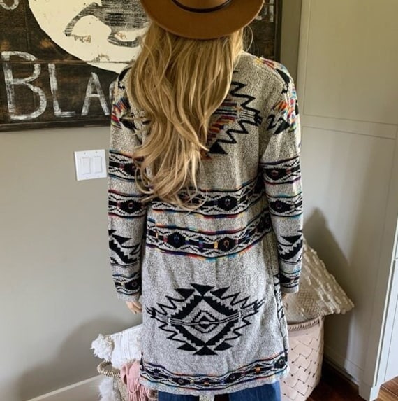 New Cozy Tribal Print Long Cardigan 