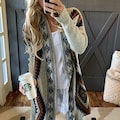Aztec Print Cardigan: Grey Western Blanket Sweater, Handmade in USA by Lavender Tribe Design
