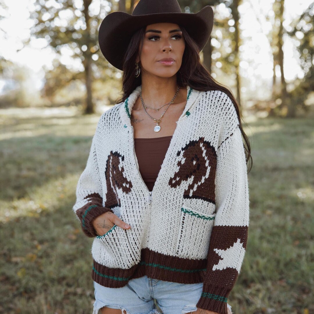 Western Knit Cardigan Sweater: Handmade Horse Knitted Jacket - Etsy