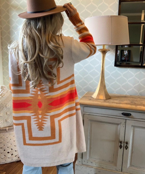 Long Aztec Cardigan Sweater Top 