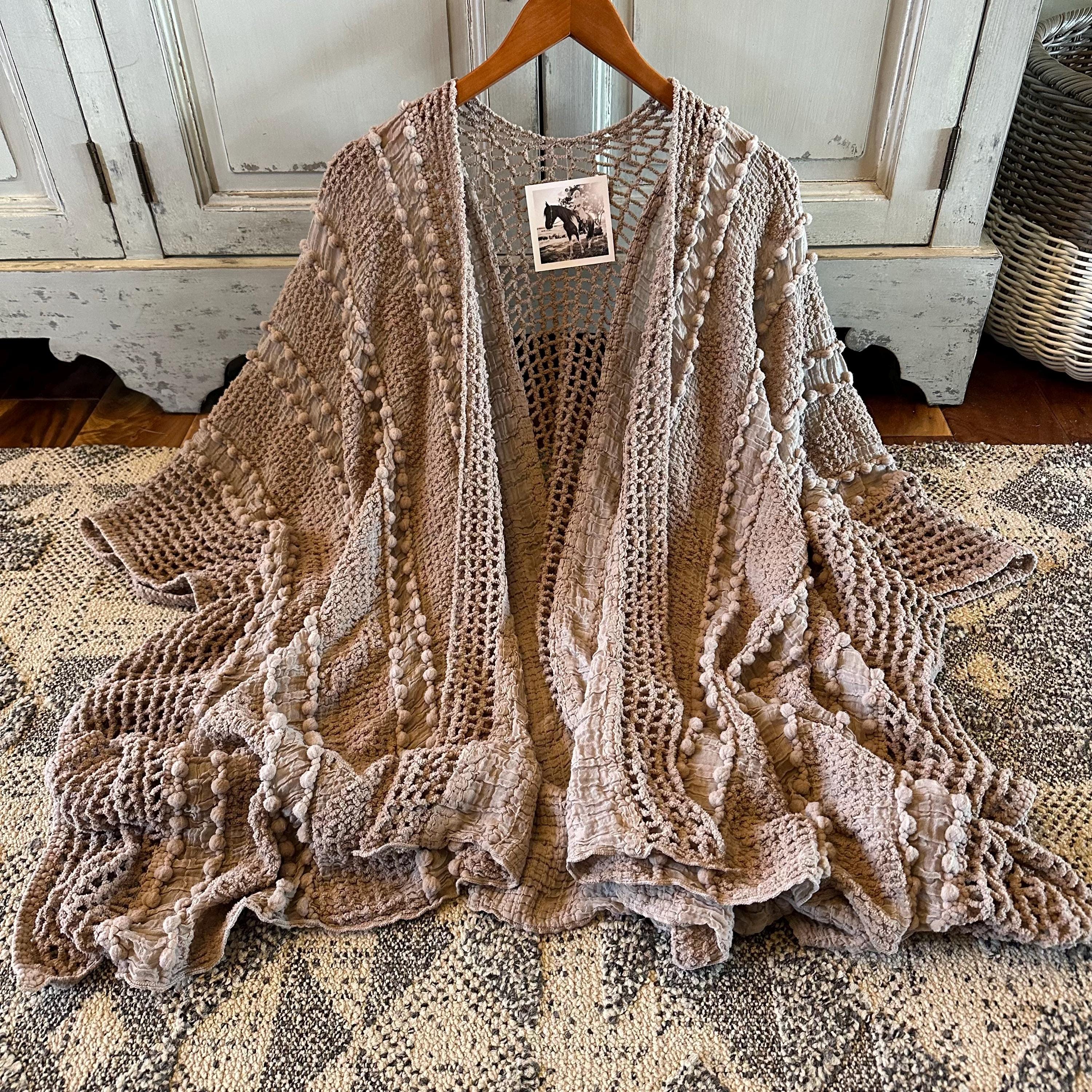 Lavender Tribe Palouse Bohemian Knit Textured Airy Lightweight Cardigan Sweater Open Crochet Knit Handmade Women's Clothing