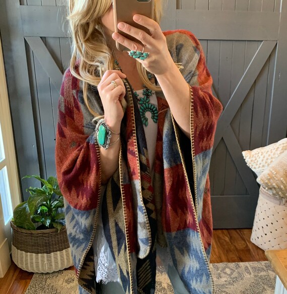 New Aztec Geometric Cozy Poncho Blanket 