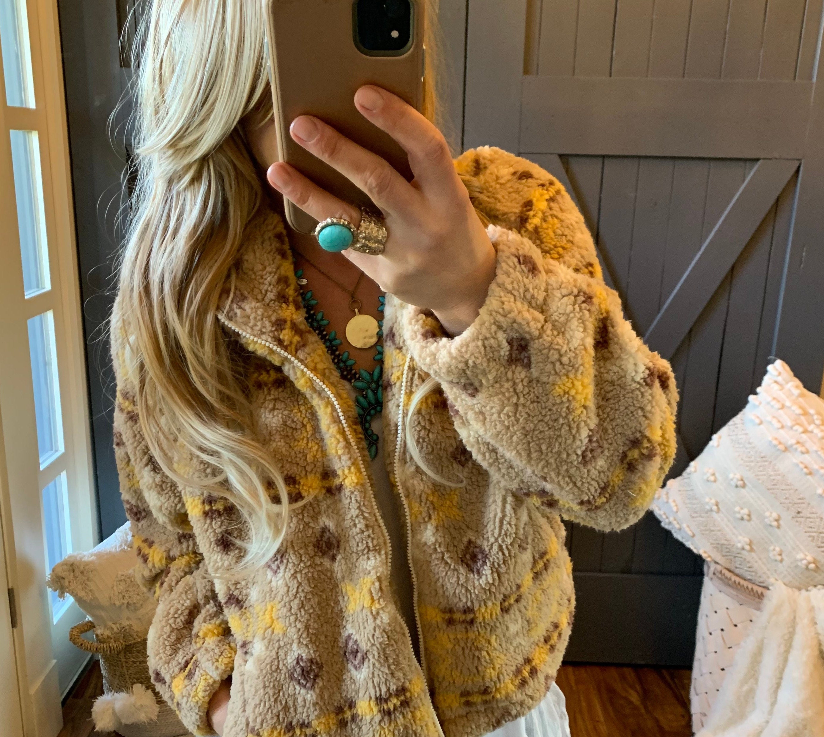 New Cozy Fleece Bomber Jacket Aztec Tribal Print Coat Western Cowichan Southwest Vintage Inspired ~ Women's Size Small to Large