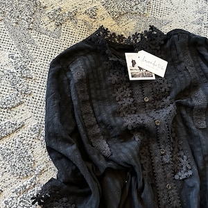 The Stellan Black Lace Blouse by Lavender Tribe Design Bohemian 3/4 Sleeve Button Front Women's Handmade Top 5 Sizes Small to XXL image 5