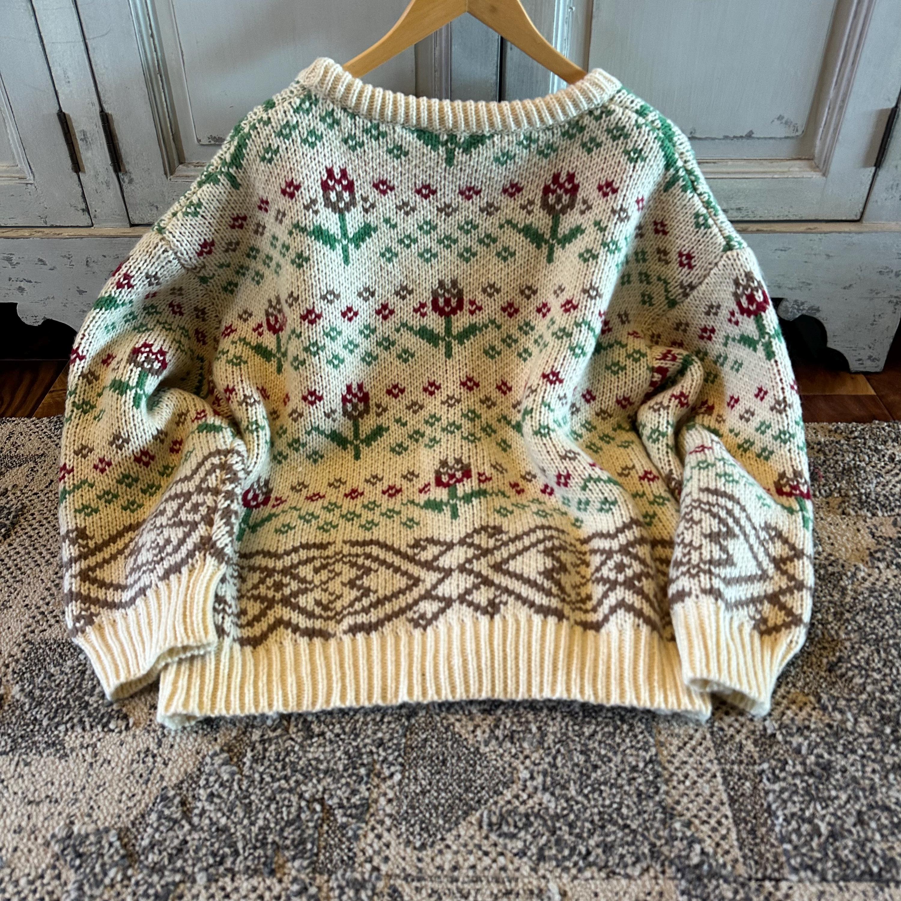 New Handmade Chunky Wool Fair Isle Knit Cardigan Sweater