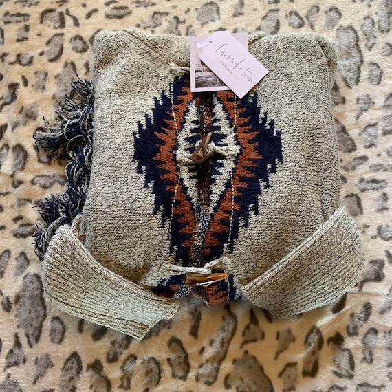 Aztec Hooded Cardigan: Fringe Hem Toggle Fair Isle Sweater, Cozy