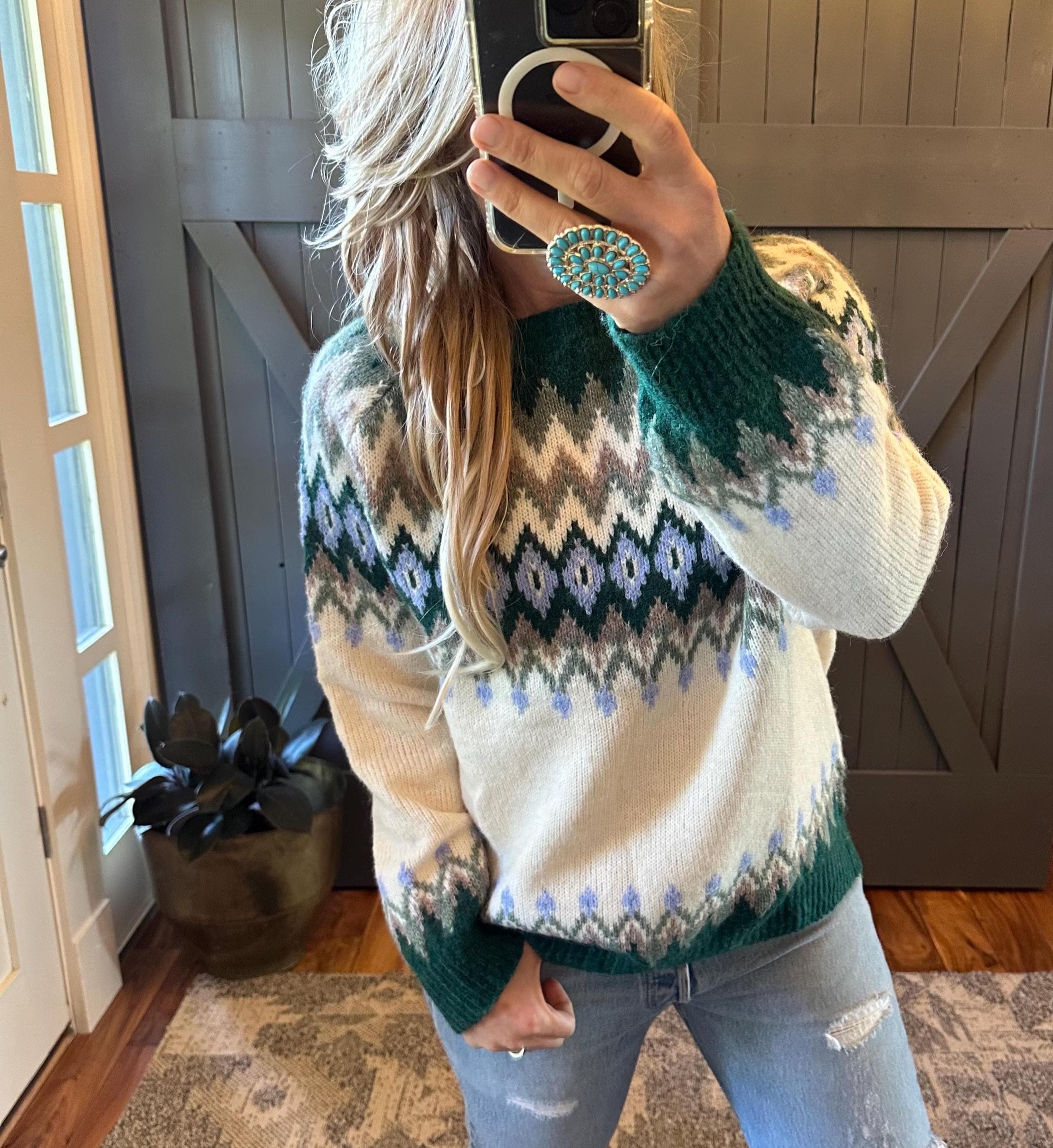 Boho Strickpullover Damen 100 Baumwolle Norweger Pullover Damen