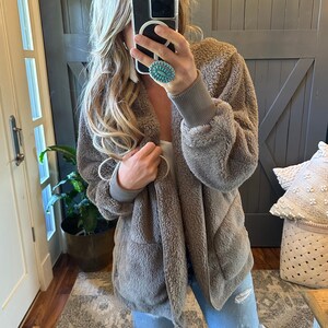 The Feather Lodge Oversized Teddy Brown Hooded Cardigan Sweater Sherpa ...