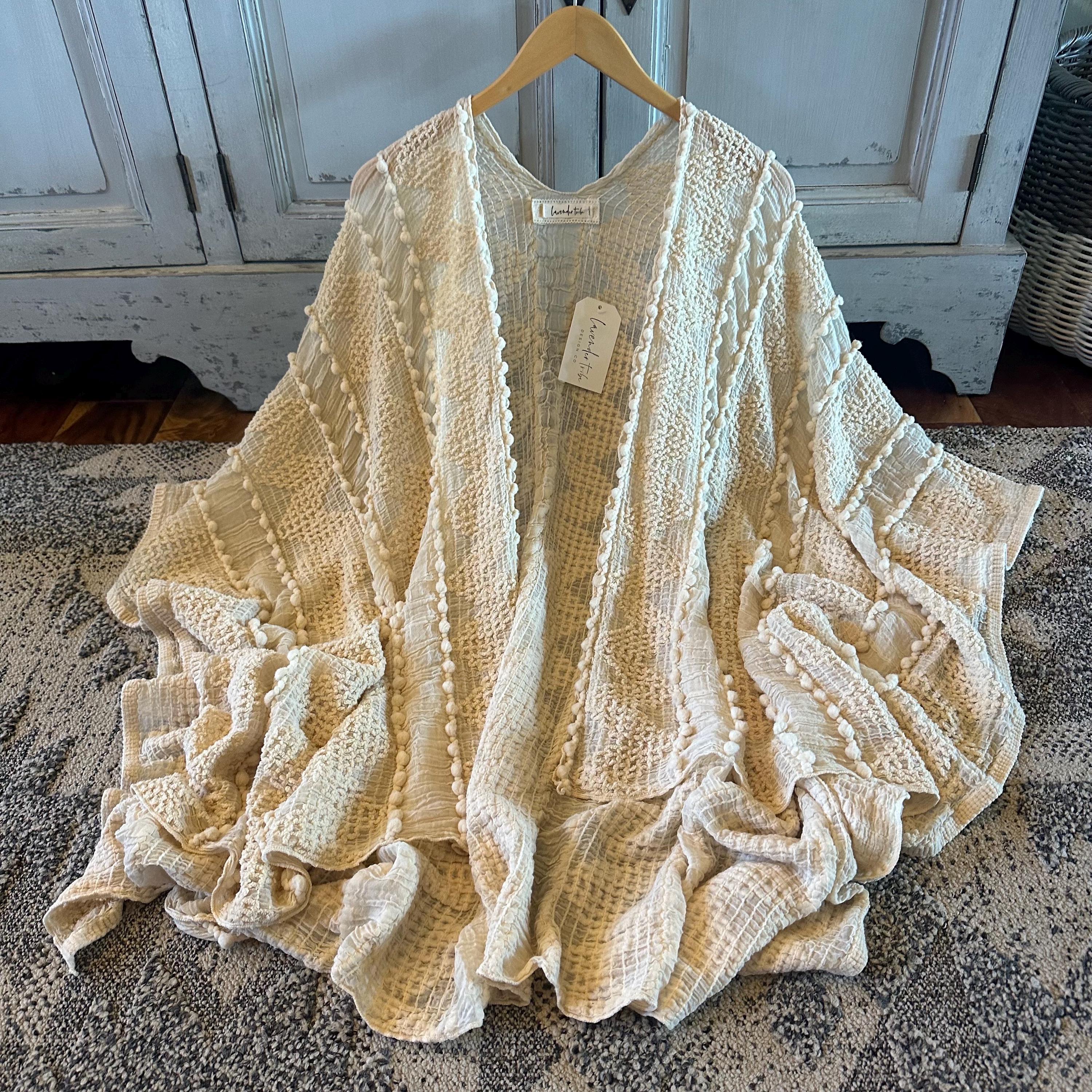 Boho Cream Knit Cardigan Kimono - Lavender Tribe Design