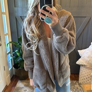 The Feather Lodge Oversized Teddy Brown Hooded Cardigan Sweater Sherpa ...