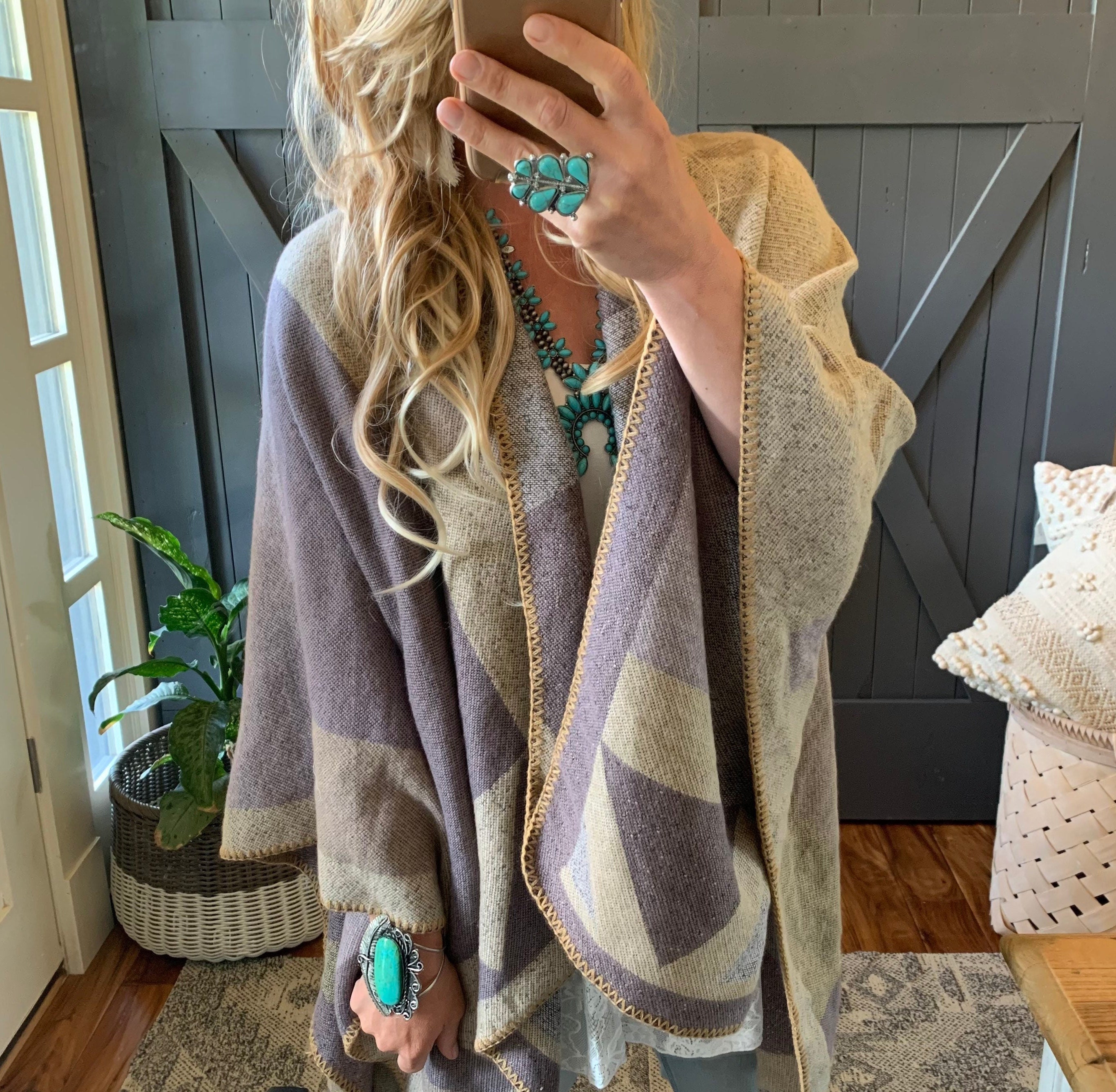 New Knit Stripped Poncho Blanket 