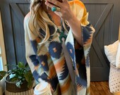 New Aztec Western Fringed Poncho Blanket Cardigan Sweater - Wrap Shawl Vintage Inspired Women 39 s Size Small to XL