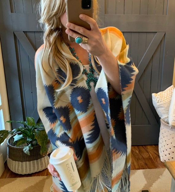 New Aztec Western Fringed Poncho 