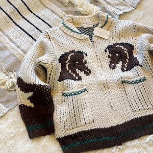 70's Vintage Horseshoe Cowichan sweater﻿ 60s~70s Horse Pattern Horseshoe Bar Talon Shawl Collar Thick