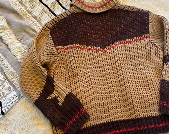 New Handmade Chunky Soft Knit Horse Print Cardigan Sweater