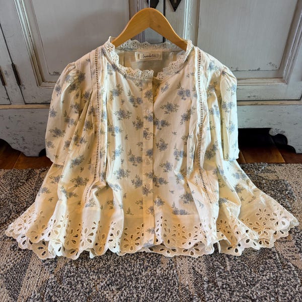Handmade Floral Cottage Natural Cotton Feminine Blouse, Boho Top by Lavender Tribe Design