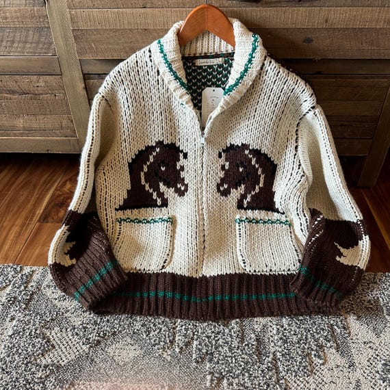 Handmade Horse Print Knit Cardigan - Western Style Zip Sweater - Etsy
