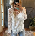 White Crochet Lace Blouse: Handmade Bohemian Long Sleeve Top