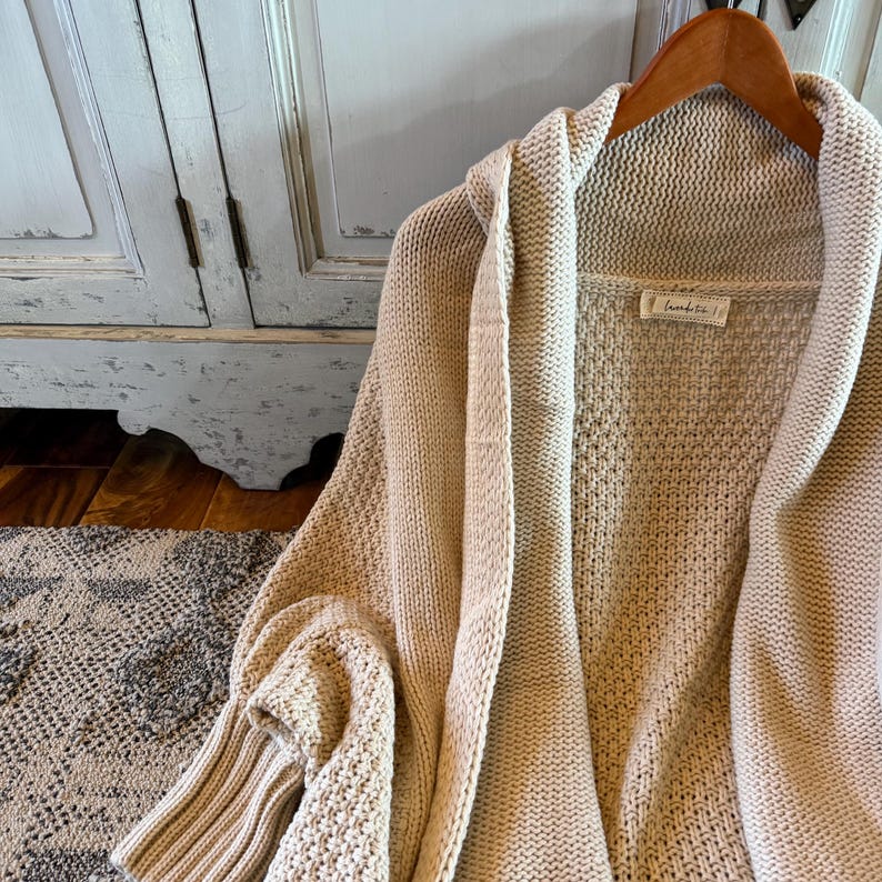 Handmade Shawl Collar Oversized Cardigan: Cable Knit Dolman Sleeve Boho Sweater image 6