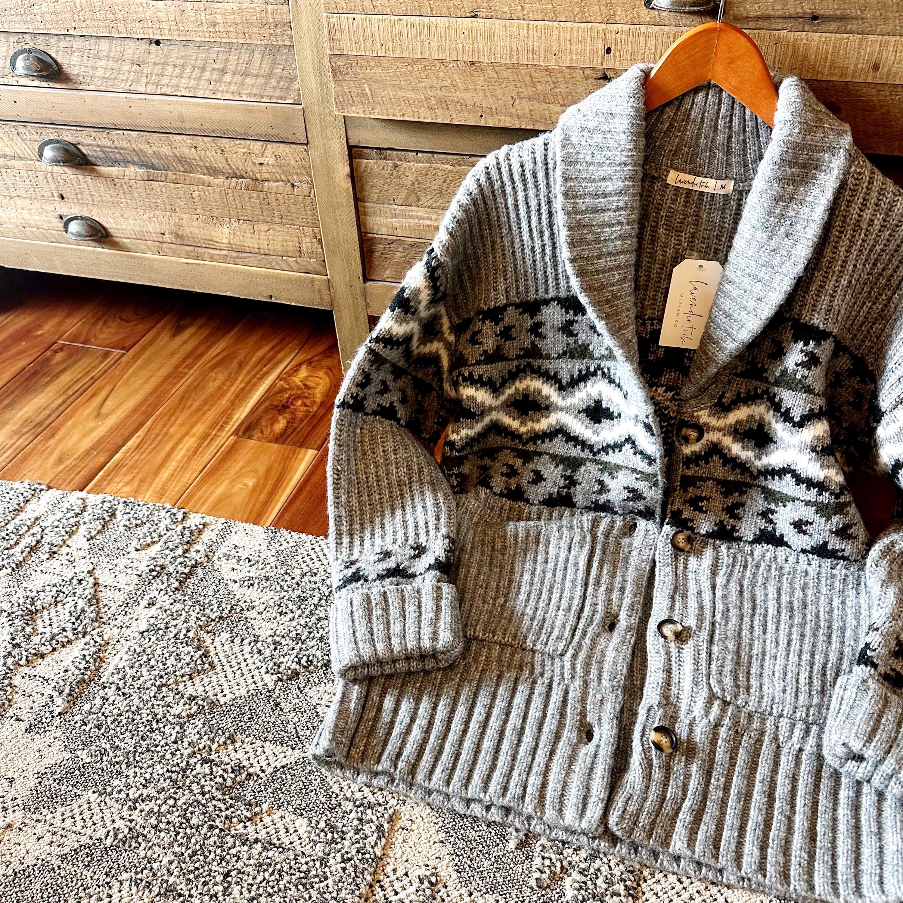 Handmade Cowichan Cardigan: Western Knit Shawl Collar Sweater - Etsy
