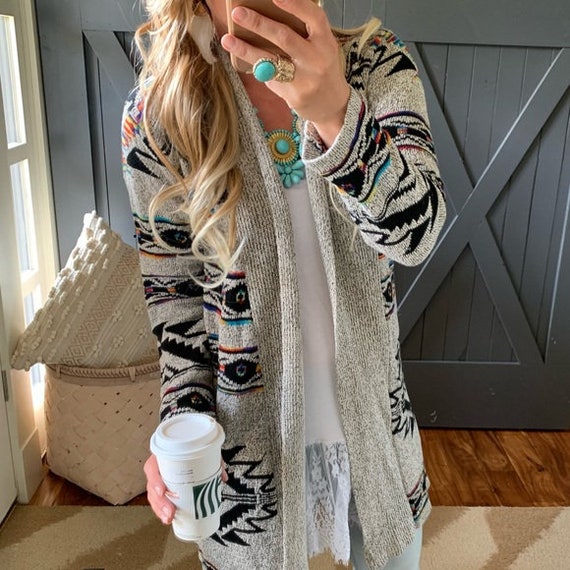 Long Cardigan Aztec Sweater 