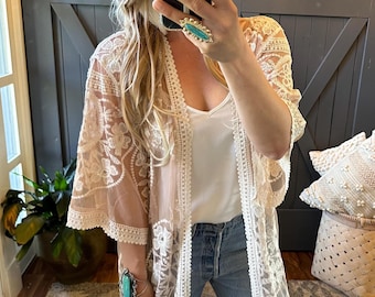 Handmade Embroidered Lace Cardigan: Feminine Wedding Bridal Jacket