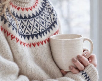 Handmade Fair Isle Knit Turtleneck Sweater: Soft Cotton Wool Knitted Nordic Design by Lavender Tribe