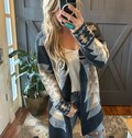 The Emory Aztec Western Print Grey Long Cardigan Sweater Coat by Lavender Tribe Design Southwest Cowichan Inspired Women's Sizes Small to XL
