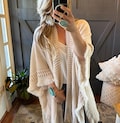 Bohemian Loom Moroccan Cream Knit Fringed Handmade Cardigan Sweater by Lavender Tribe Design