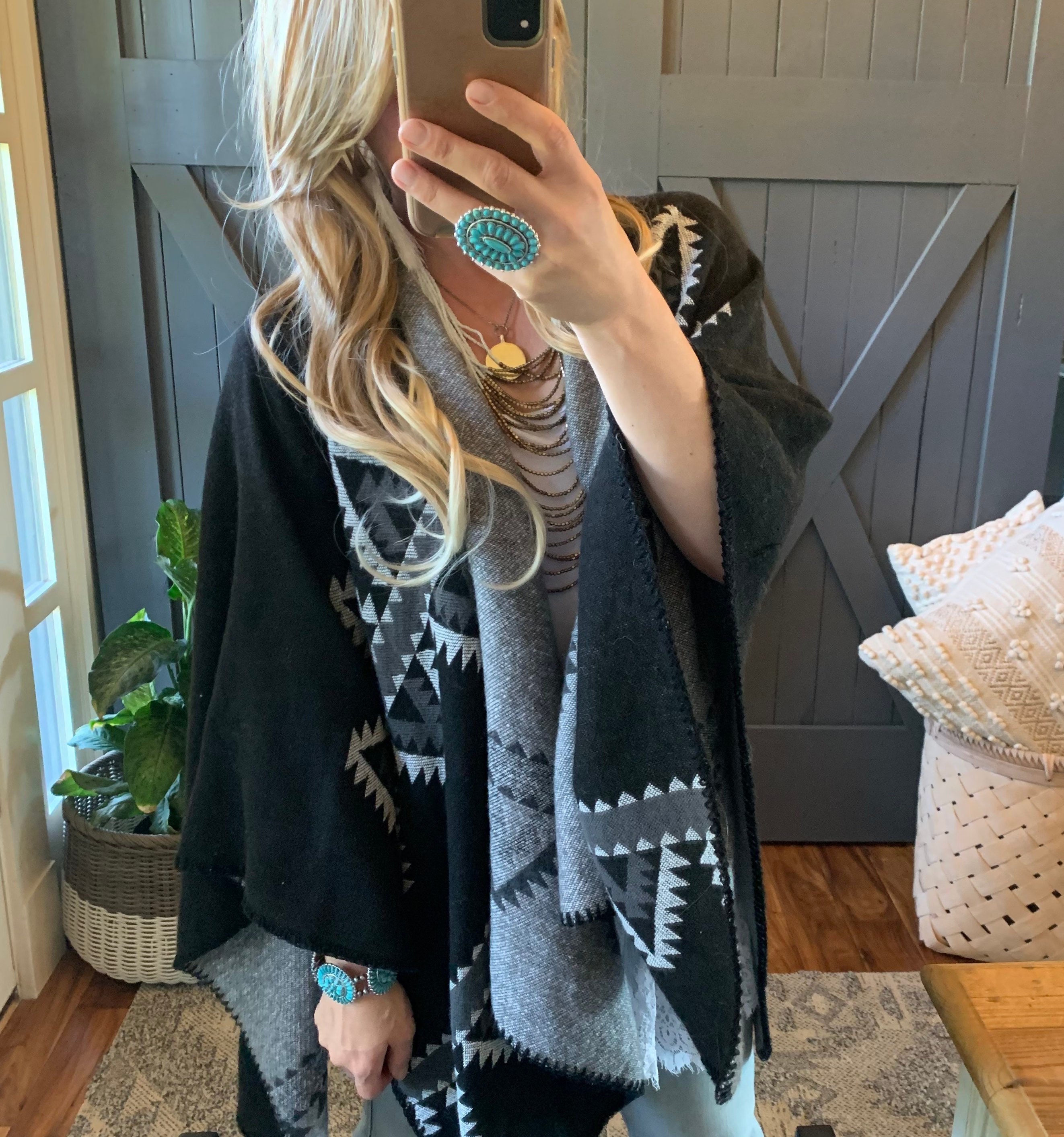 New Cozy Oversized Black Poncho Blanket 
