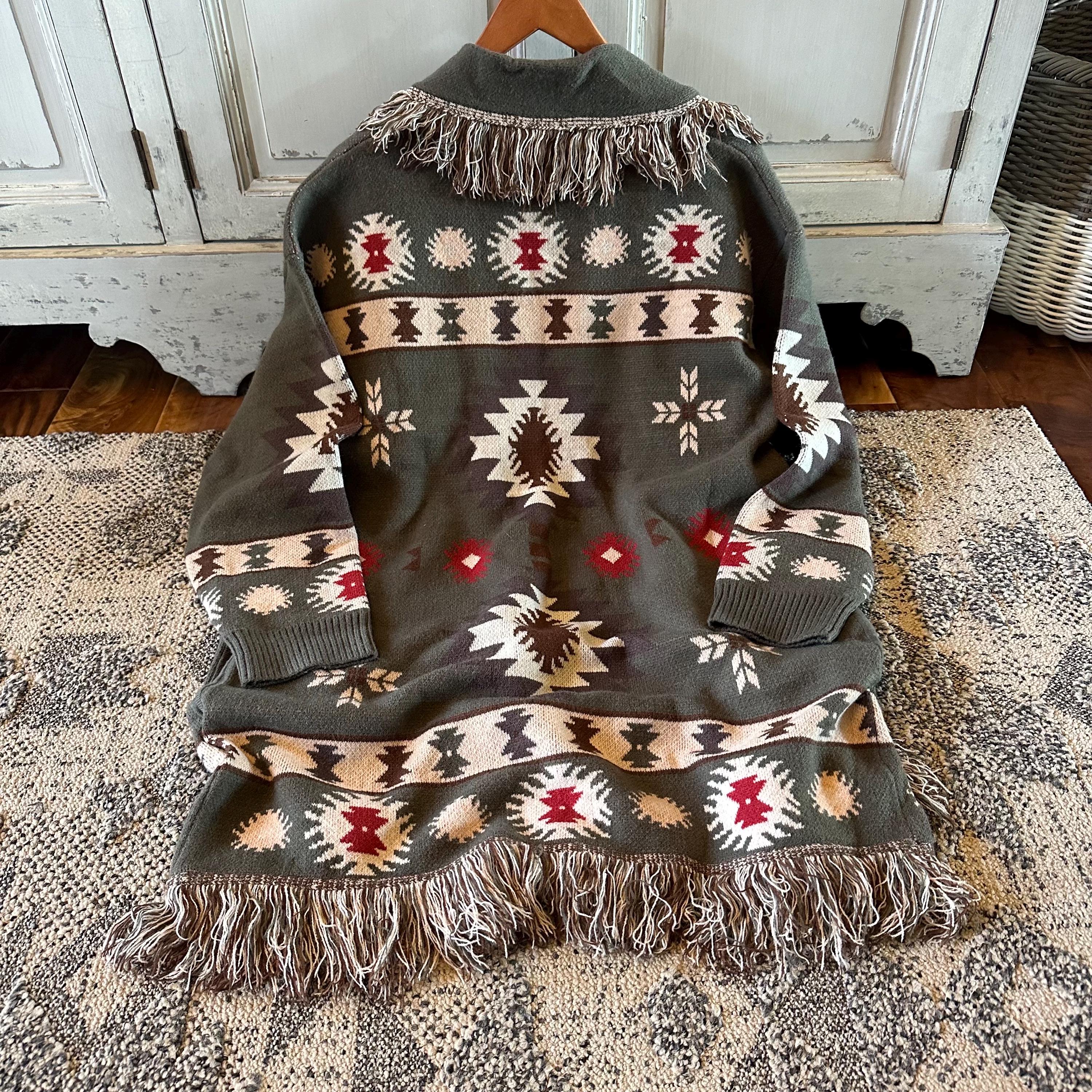 Aztec Fringe Cardigan Sweater: Handmade Western Boho Jacket by Lavender ...