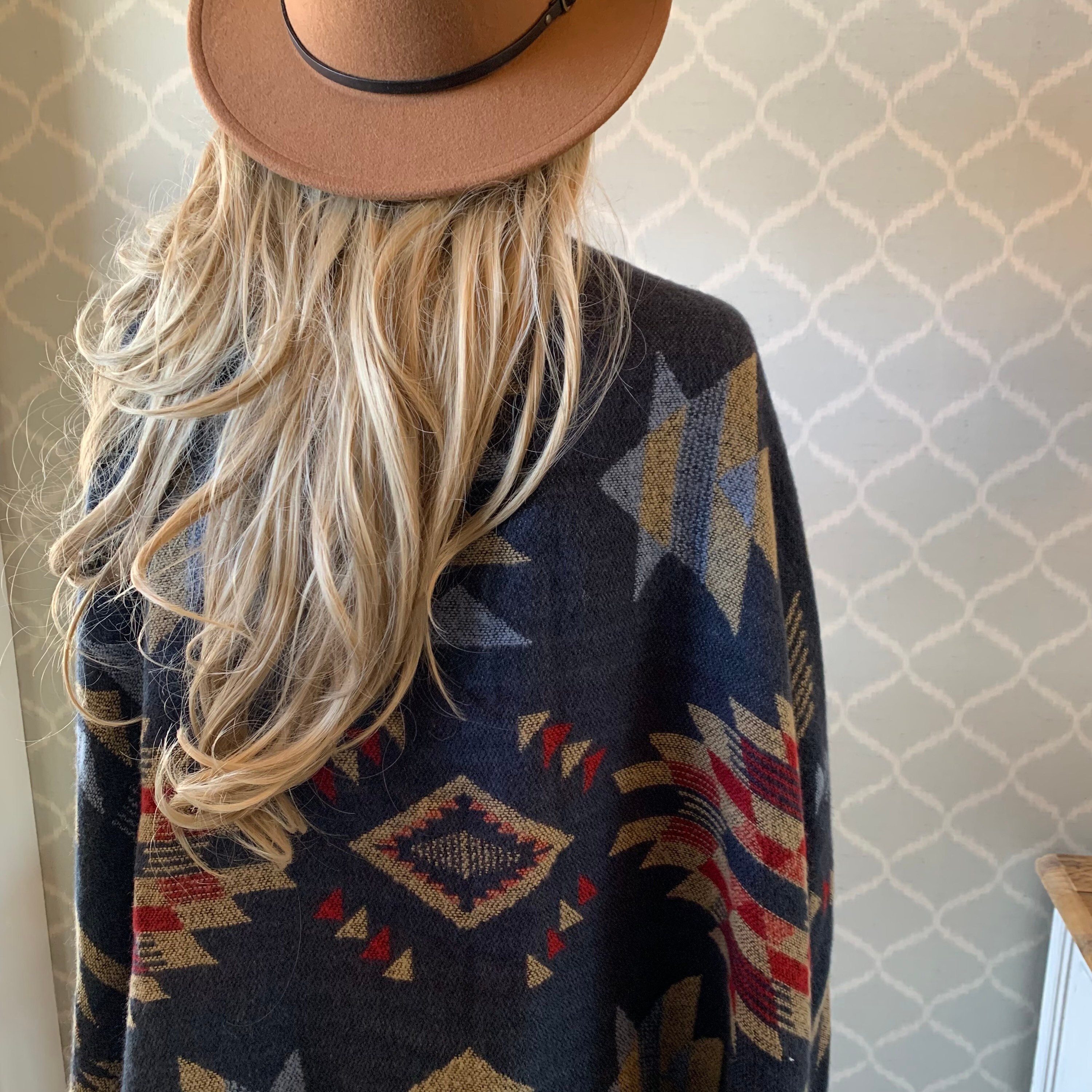 New Women's Aztec Geometric Cozy Poncho 