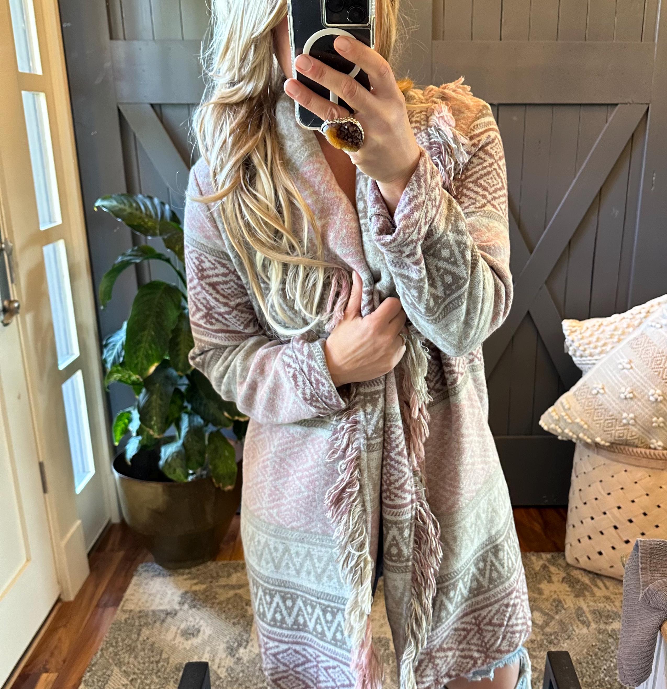 ジャケット・アウター vintage fringe design maxi coat cardigan vintage fringe design maxi coat cardigan