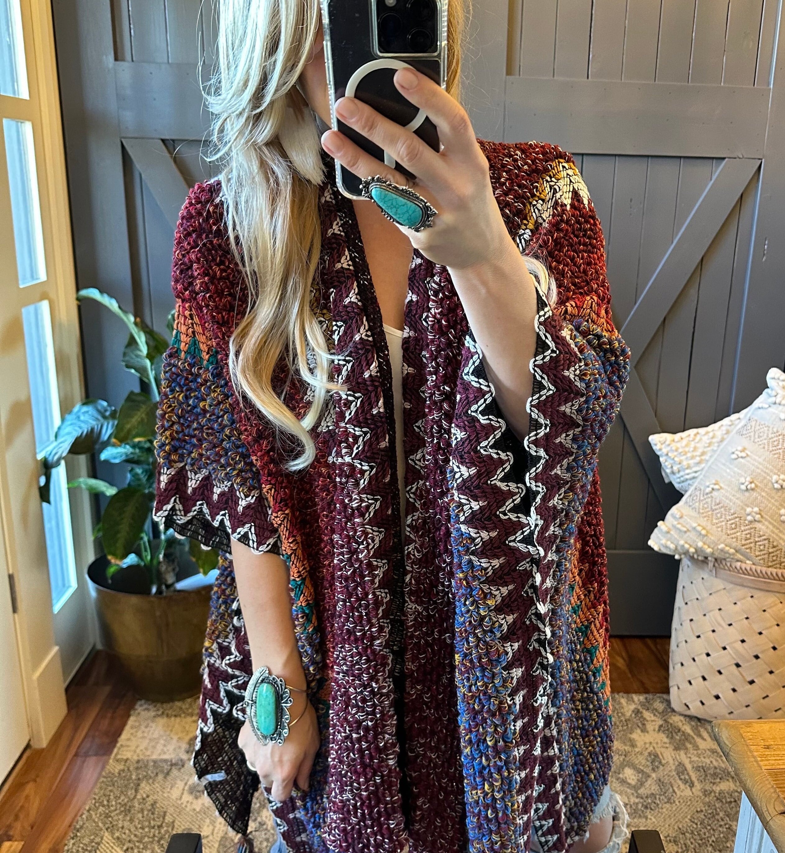 Red Robe Sweater Handmade Bohemian Lavender Tribe Cardigan, Loom Knit Red Tassel Robe ...
