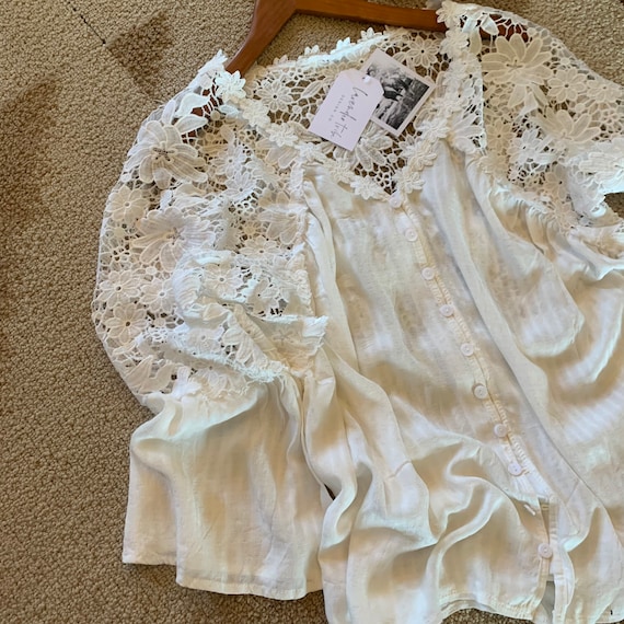 White Lace Blouse: Roslyn Floral Button-front Top, Boho Romantic