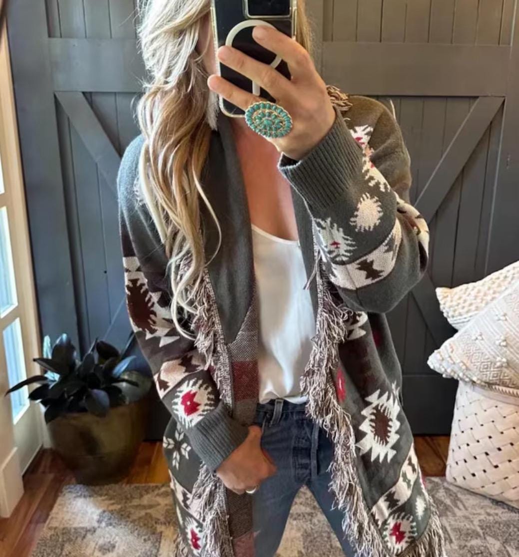 Handmade Aztec Print Long Cardigan Sweater: Western Cowichan Print by ...