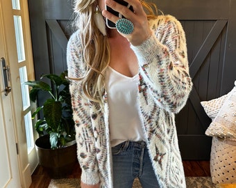 Celtic Print Long Cardigan Sweater: Boho Western Style