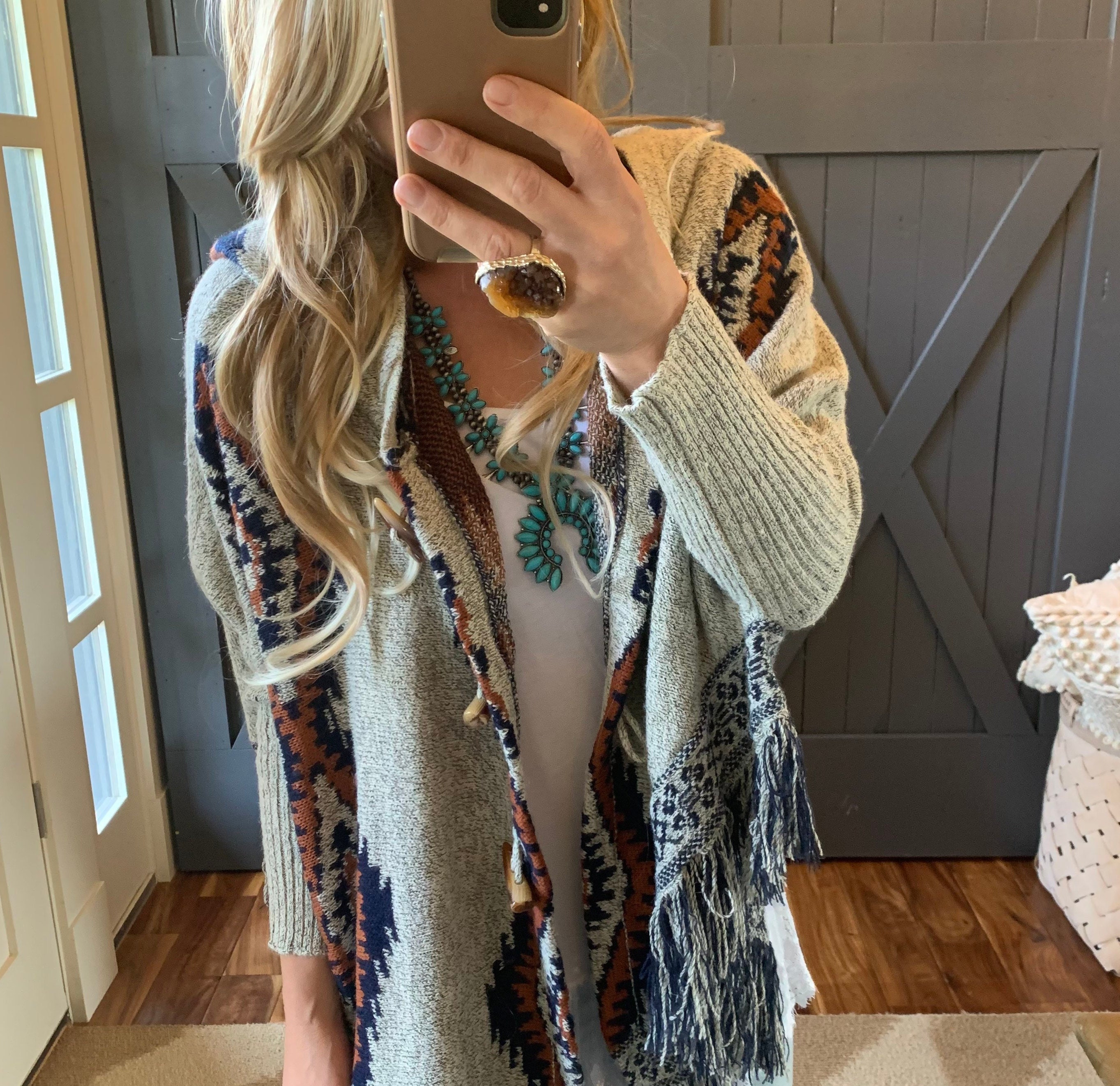 Fringe Hem Aztec Cardigan: Toggle Front Hooded Blanket Sweater - Etsy